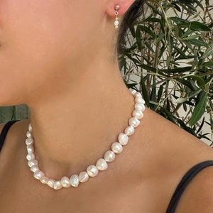 Chunky Pearl Necklace,  Baroque Pearl Necklace, Pearl Choker, Pearl Collar Necklace, Large Baroque Freshwater Pearl Necklace, Big pearl