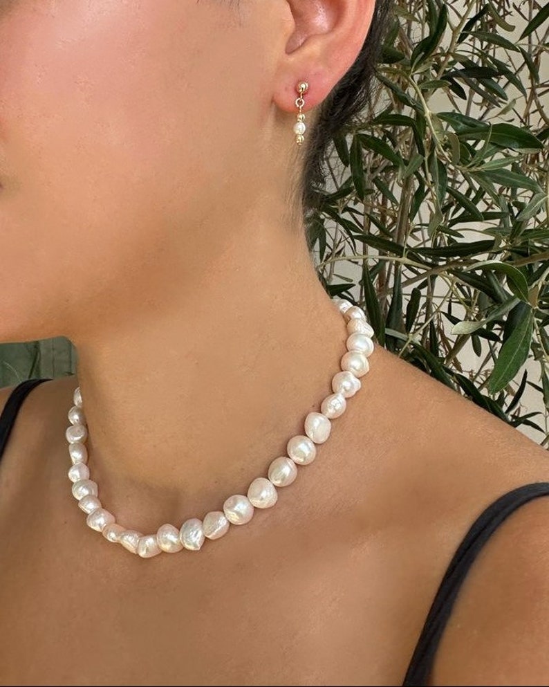 Chunky Pearl Necklace, Baroque Pearl Necklace, Pearl Choker, Pearl Collar Necklace, Large Baroque Freshwater Pearl Necklace, Big pearl image 1