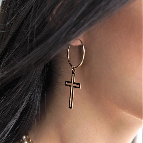 Hoop Cross Earrings Crucifix Earrings Religious Jewelry Etsy