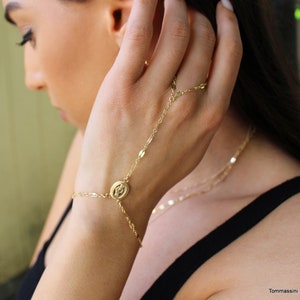 Virgin Mary hand bracelet, Slave Bracelet, Ring Bracelet, Hand Chain, Hand Harness, Gold Bracelet, dainty finger bracelet Hand Chain,