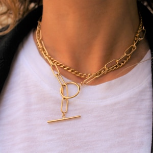 Long Link Chain Necklace, Drop Necklace, Chunky Elongated Chain Necklace, Link Chain Toggle Layering Necklace, Sterling Silver Thick Chain
