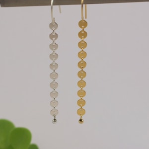 disc earrings, drop earrings, Coin drop Earrings, Drop Earrings, Dangling Earrings, long earrings, Long Gold Dangle Earring, image 5