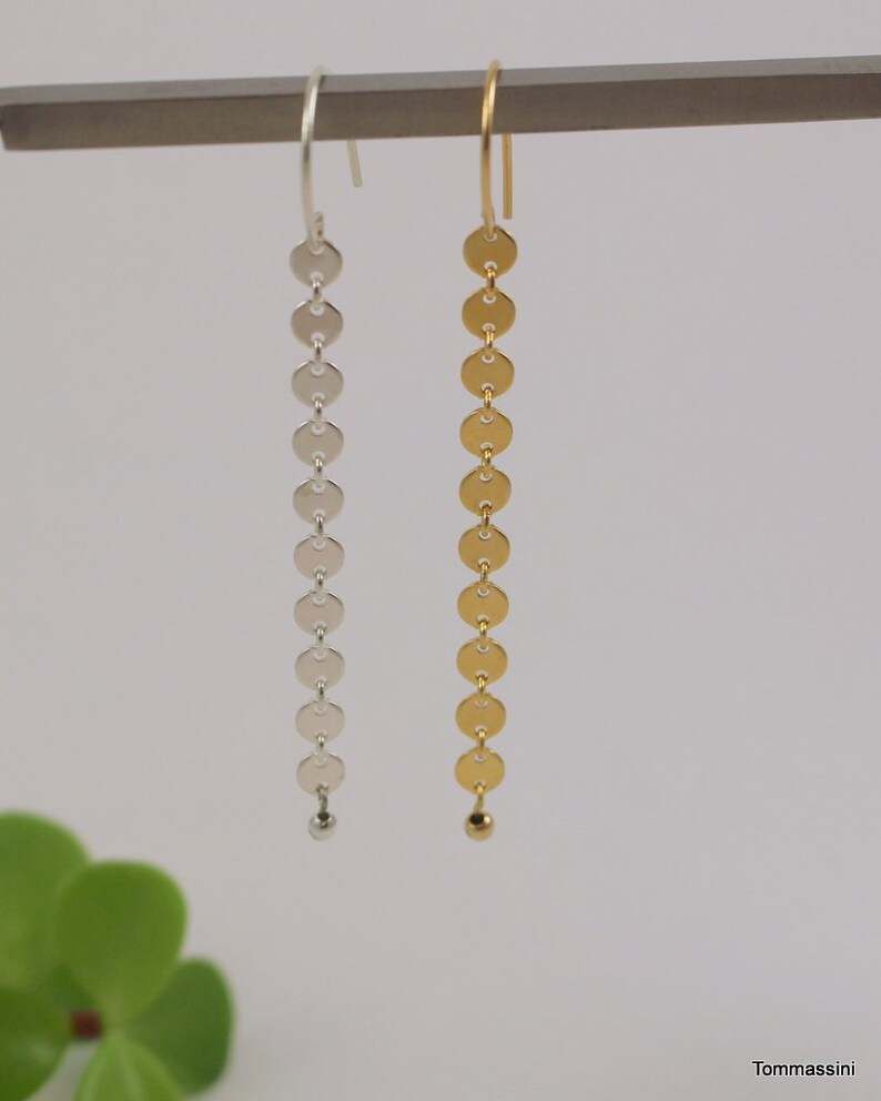 disc earrings, drop earrings, Coin drop Earrings, Drop Earrings, Dangling Earrings, long earrings, Long Gold Dangle Earring, image 5