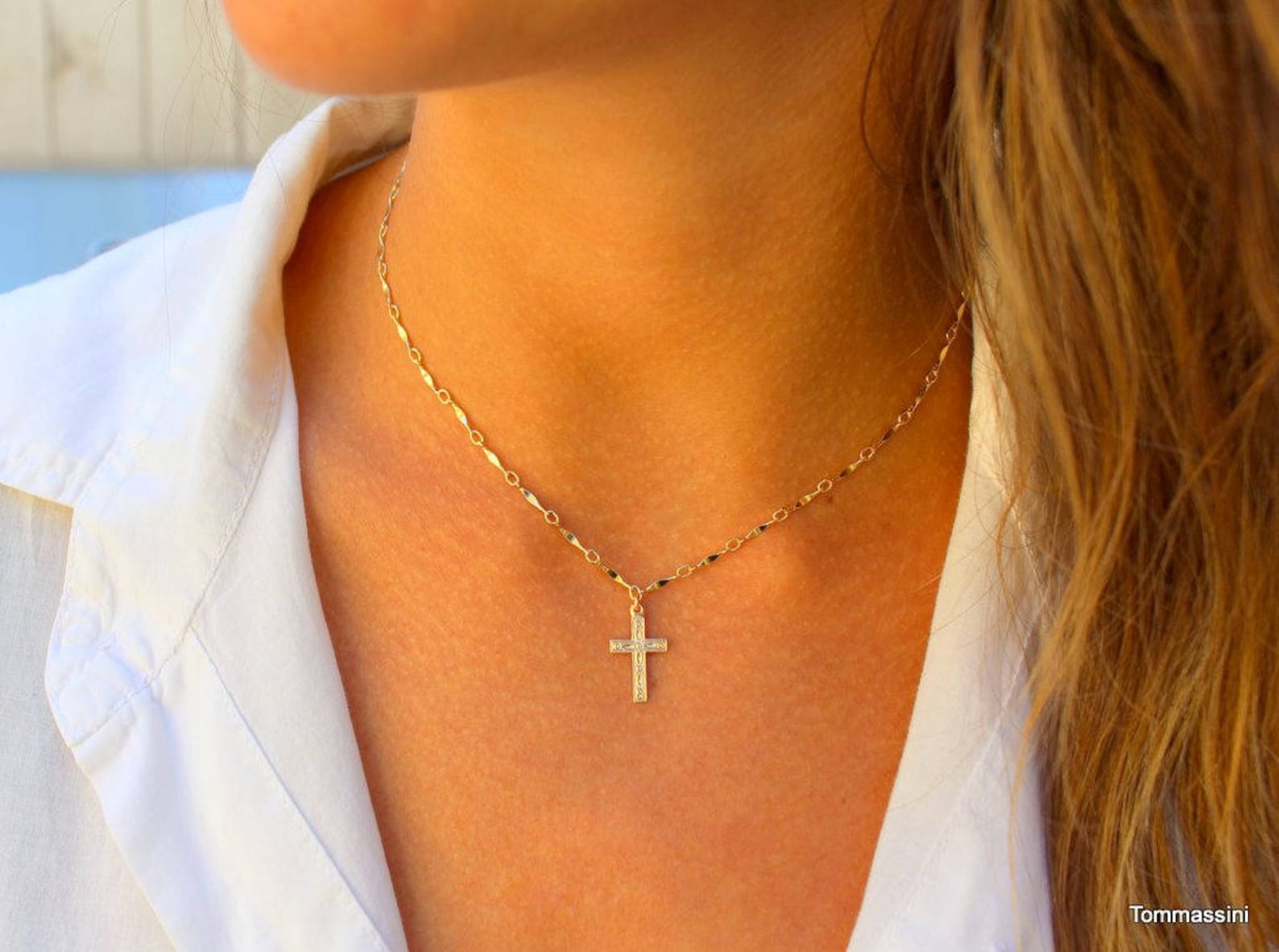 Tiny Beautiful Cross Necklace Dainty Cross Necklace Gold Etsy