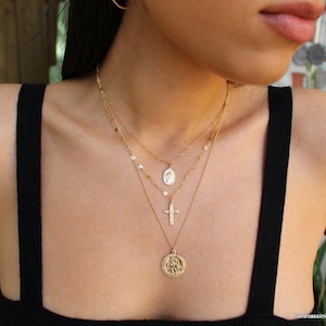 Layered Necklaces, layer charm necklace, Medallion Necklace, Cross Charm Necklace, Layering Cross Pendent Necklace