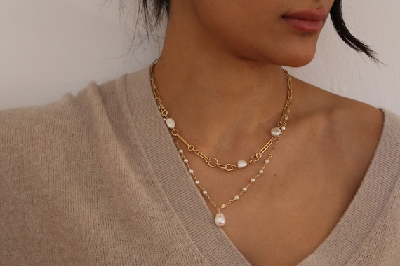 Pearl Drop Pendant, Dainty Freshwater Pearl Necklace, Beaded