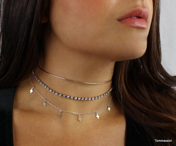 dangle necklace charm choker necklace Minimal necklace Tiny cross charm necklace Minimalist choker