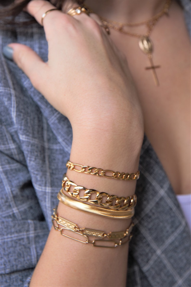 Bar Chain Bracelet Chunky Layering Bracelet Layered Bar Link Etsy UK