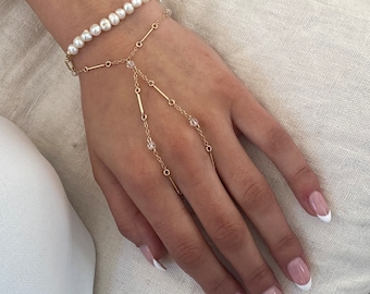 Hand Chain Bracelet - Layered Ring Bracelet - Gold Crystal or Silver - Dainty Bridal Jewelry - Ring Bracelet  Christmas Gift for Her