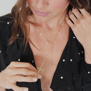 Cross Y Necklace * Crosses Drop Dangle Necklace * Dainty Lariat Necklace * Layering Necklace * Delicate layered Y necklace *  Gold Filled
