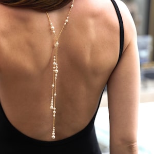 Hintergrund Halskette, Perle Wrap Lariat Y-Halskette, Zurück Halskette, Schichtung, Geflecht Zurück Drop Halskette, Unkraut Layered Lariat Drop Halskette