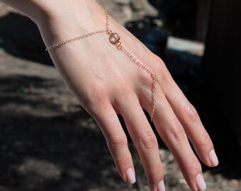 Gold Fill Crystal Hand Chain Bracelet, Bohemian Finger Ring, Dainty Stone Ring Bracelet, Crystal Hand Chain Bracelet, Christmas Gift for Her
