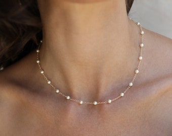 Dainty Chain & Pearl Necklace * Layered Necklace * Stacking Necklace * Station Necklace * Floating Pearls Chocker * Pearl beaded Necklace