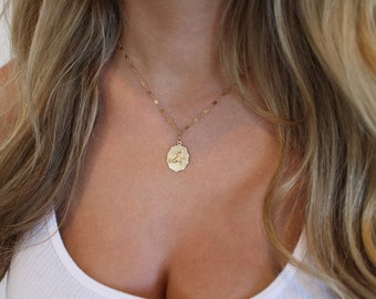 Cupid Charm Necklace - Angel Charm Necklace - Cupid Coin Medallion - Cherub Pendant - 14K Gold Filld or Silver Chain - Valentines Day