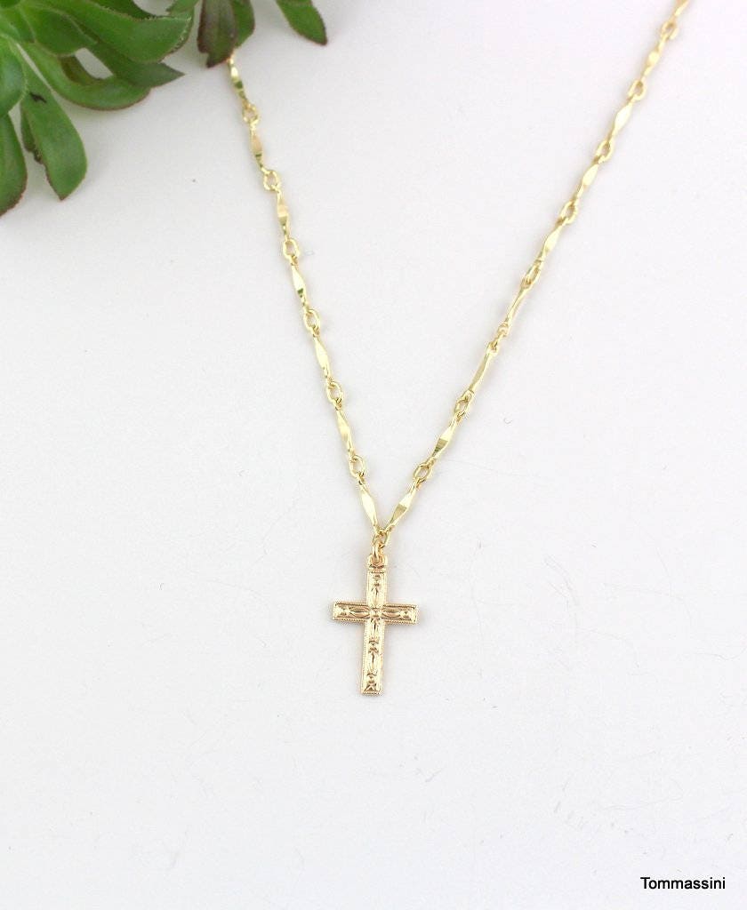 Tiny Beautiful Cross Necklace Dainty Cross Necklace Gold | Etsy