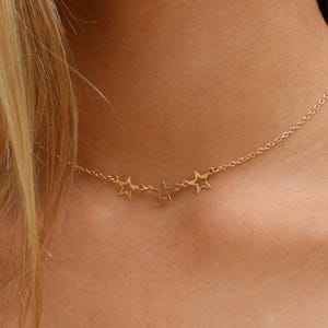 Dainty Three Star Necklace: 14k Gold Filled or Sterling Silver