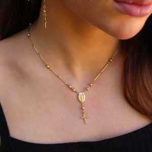 Cross Necklace * Rosary Necklace * Layered Gold Cross Necklace * Religious Necklace * Blessed Mother Necklace * Miraculous Medal Pendant