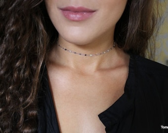 Gargantilla delicada chapada en oro - Gargantilla minimalista con capas - Collar de cadena de plata de ley - Joyería delicada - Joyería resistente al agua