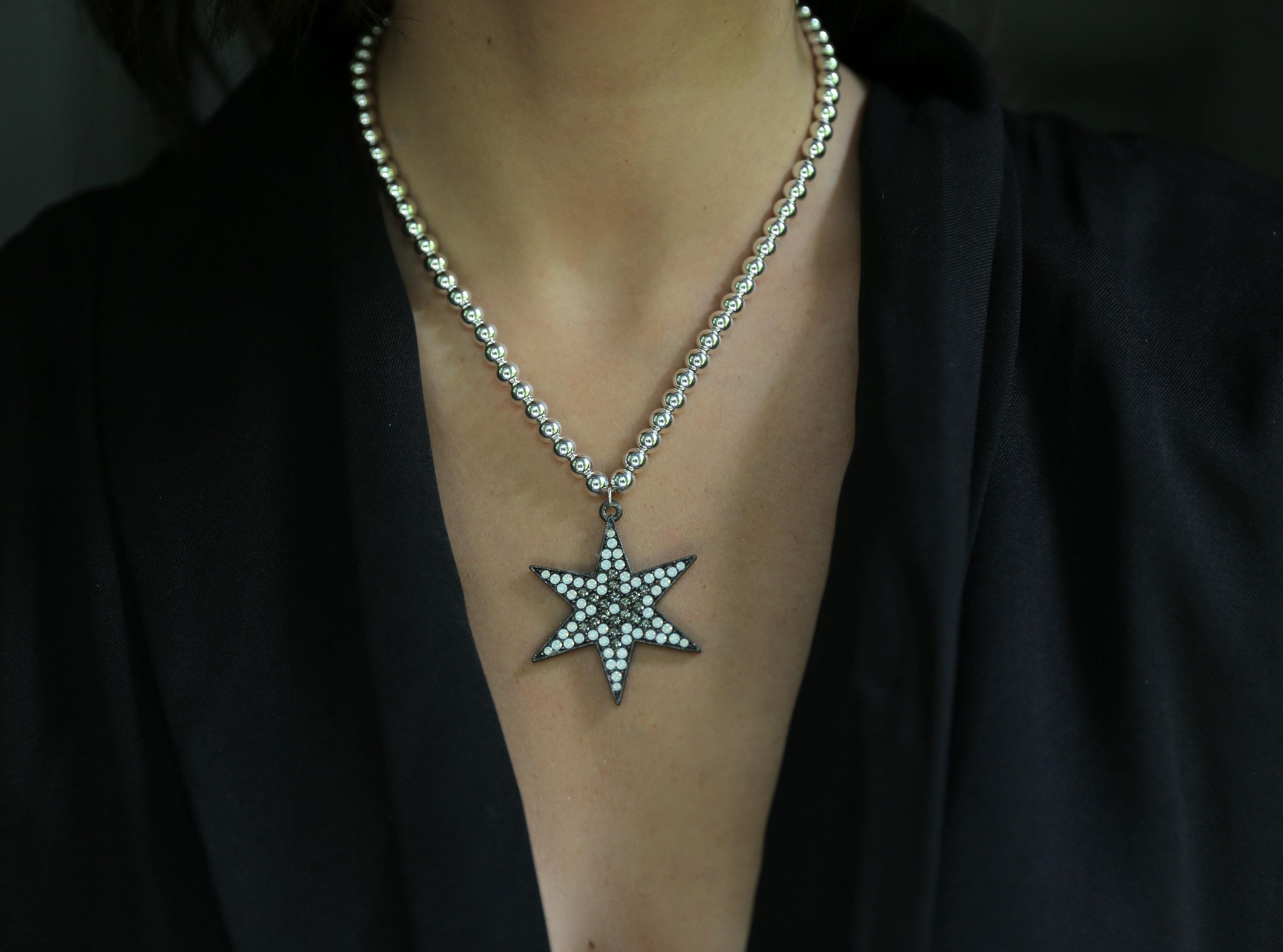 Vintage Swarovski Crystal Star Pendant Necklace, Sterling Silver 