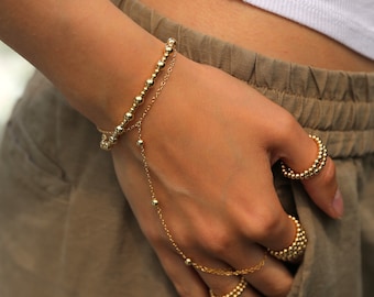 Stretch Beaded Bracelet - Stacking Elastic Bracelet - Real 14K Filled Gold Beaded Stretch - Waterproof Slip-on Bracelet - Wirst Stacking