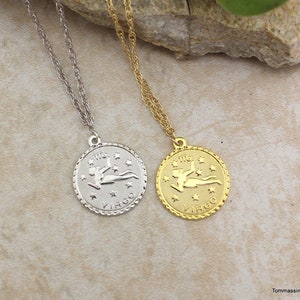 Dainty Zodiac Necklace, Delicate Zodiac Necklace, Horoscope Medallion Necklace, Zodiac Coin Necklace, Coin Necklace Gift, Layering Necklace