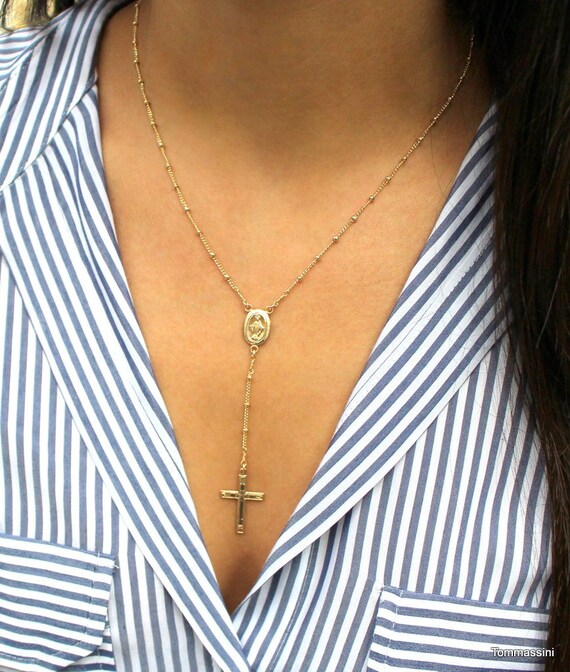 Drop Necklace Rosary Necklace Gold Y 
