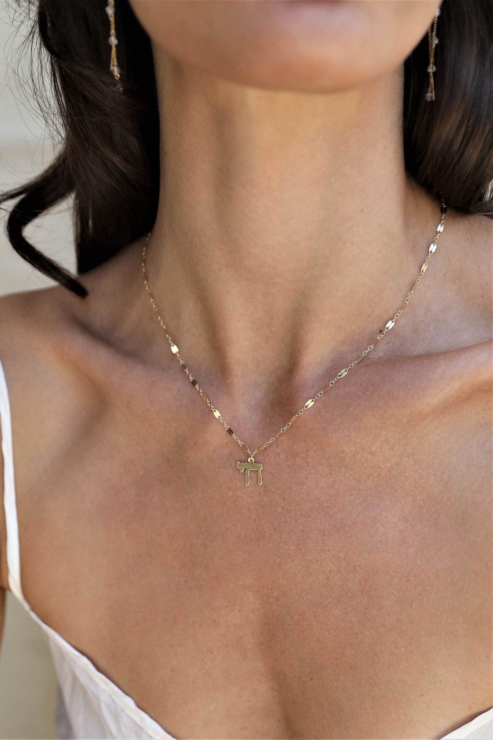Tiny Chai Necklace - 14k Gold Jewish Jewelry - Silver Chai Choker - Dainty Jewish Jewelry - Bat Mizva Hanukkah Gift - Chanuka Chai Gor Her