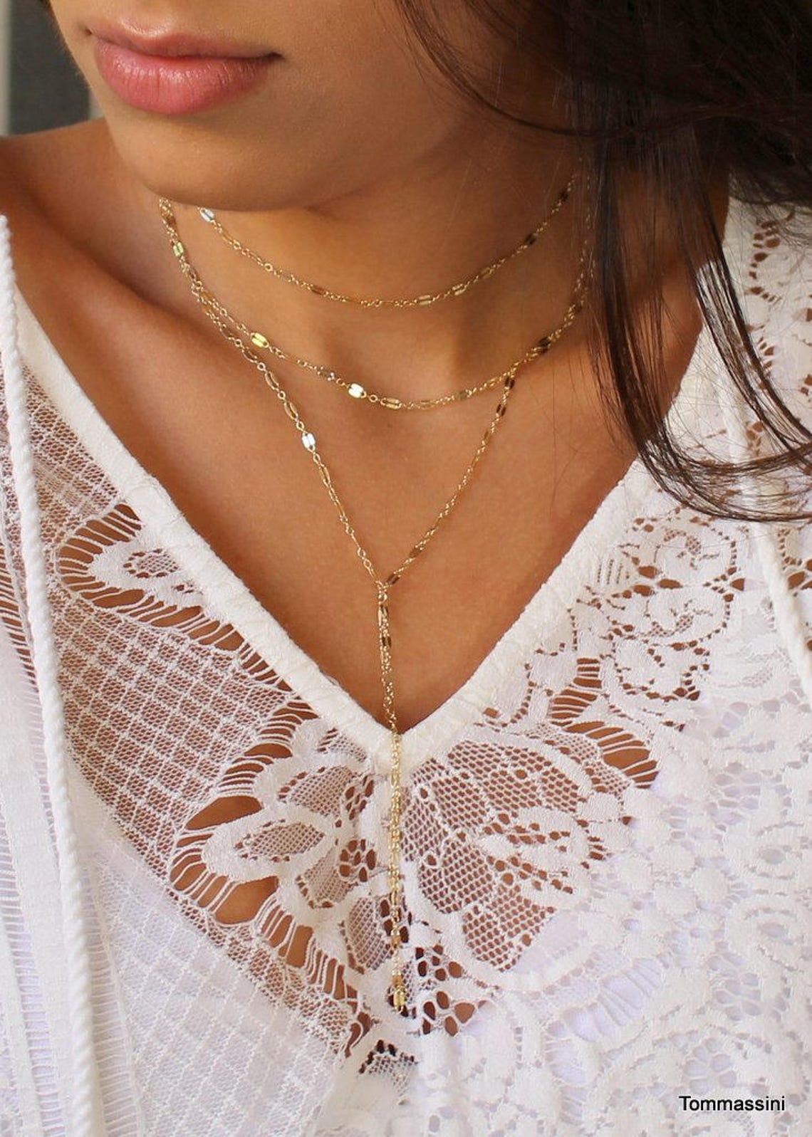 Y Necklace Lariat Necklace Triple Strand Lariat Necklace Etsy
