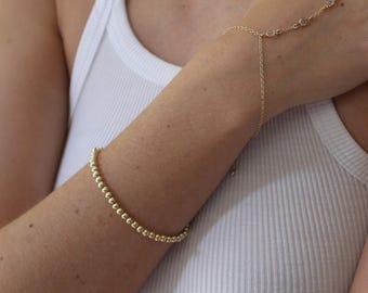 Stretch Beaded Bracelet - 4mm Gold Filled Beads Stacking Bracelet - Roll On Elastic Bracelets - Stacking Beaded Wrist - Waterproof Jewelry