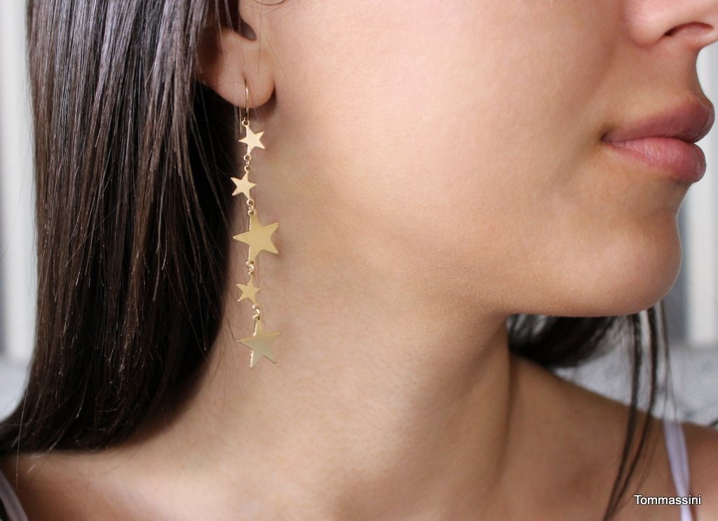 Long Star Earrings Star Chandelier Earrings Drop Star Earrings Statement Star Earrings Festival Star Earrings Gold Filled Silver Star Etsy