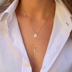 Gold Rosary Necklace, Rosary Necklace, Gold Cross Necklace, Y Cross Necklace, Cross Silver Rosary, Virgin Mary rosary, Confirmation Gift