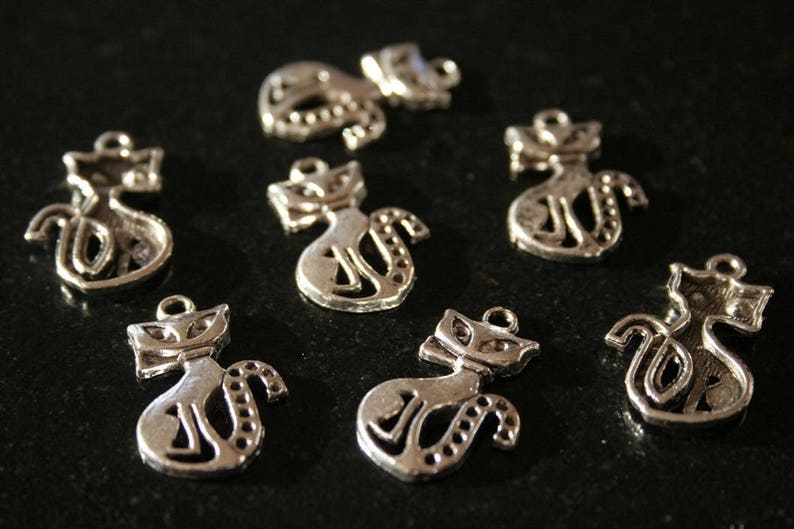 6 charms in antique silver cat. ref:2496 .