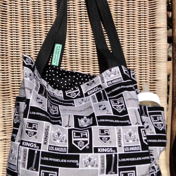 Los Angeles Kings Diaper Bag Custom Tote Bag Purse, Hockey Shopping Bag, lined, web straps, NHL, ice-hockey games, sports