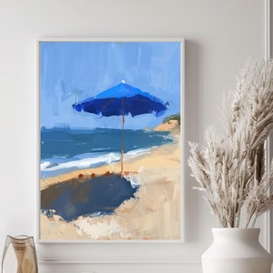 Blue Beach Umbrella Art, Beach Umbrella Print, PRINTABLE, DOWNLOAD, Digital Download, Beach Print, Printable Art, Wall Art