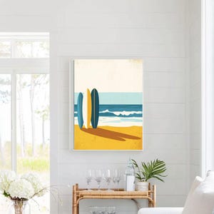Surfboard Beach Art Print: Coastal Seaside Wall Decor - Etsy