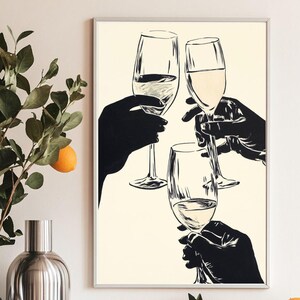 Retro cheers barwagen muurkunst – digitale print voor keuken, eetkamer of thuisbardecoratie – trendy printbare print – digitale print