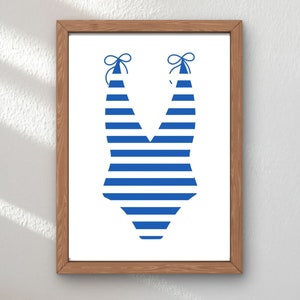 Blue and White Swimsuit Art Print, Bathing Suit Print, Lake House Wall Art, Nursery decor, PRINTABLE, DOWNLOAD, Coastal Decor, Beach Decor