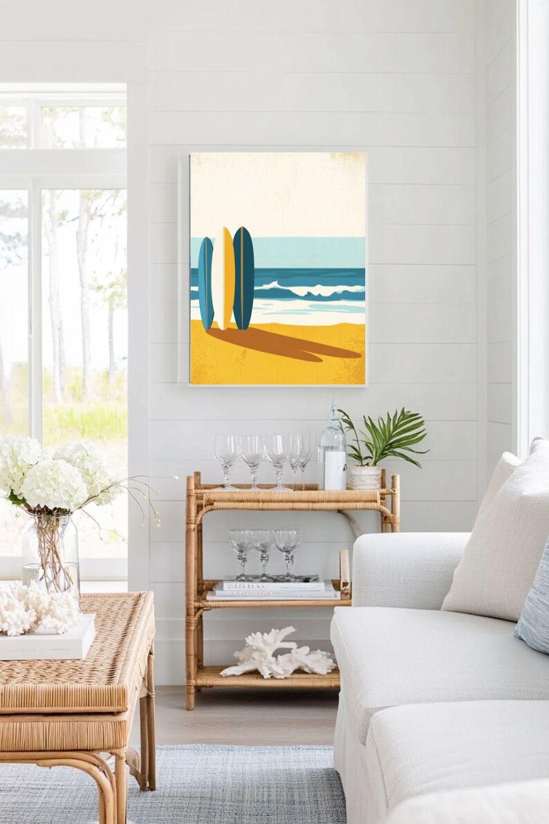 Surfboard Beach Art Print: Coastal Seaside Wall Decor - Etsy