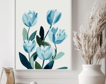 Blue Tulip Print: Girly Dorm Room Wall Art (Digital Download)