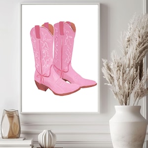 Coquette Cowgirl Boots Print, Blue Coastal Cowgirl Aesthetic, Girly Western Wall Art, Trendy Aesthetic Dorm Decor for College Apartment