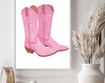 Coquette Cowgirl Boots Print: Blue Coastal Western Art (Digital Download)