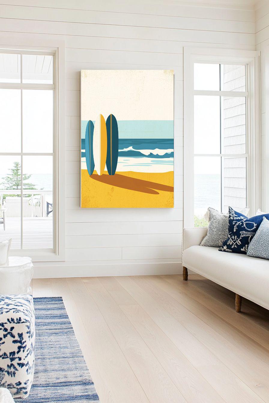 Surfboard Beach Art Print: Coastal Seaside Wall Decor - Etsy