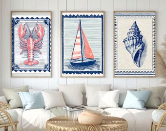 Coastal Watercolor Print Set: Beach Stamps, Ocean Home Decor (Digital Download