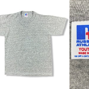 Vintage 80s Rayon Tri-Blend Russell Athletic Blank T-Shirt YOUTH Large | adult XS dead-stock single-stitch soft & comfy 1980s work out tee