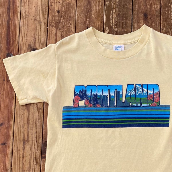 Vintage 70s 80s PORTLAND OREGON T-Shirt SMALL Slim | 1980s pacific north west travel destination souvenir soft comfy single-stitch rose city