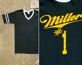 Maglietta sportiva vintage anni '80 Miller #1 Beer Medium Slim / originale maglietta sportiva anni '80 Miller Lite con scritta "Bevi alcolici Budweiser Coors"