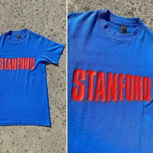 Vintage 80s Stanford University T-Shirt SMALL | spell-out 1980s Anvil brand NCAA college academic slim S throwback athletic single-stitch
