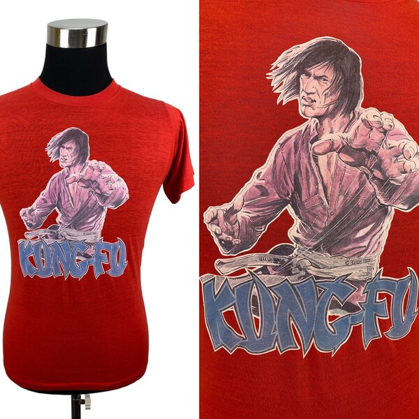 Vintage 1975 KUNG FU Graphic T-Shirt SMALL | 70s David Carradine Kill Bill slim single-stitch karate martial arts original Bruce Lee S retro