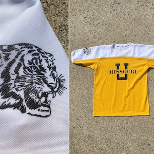Koszulka sportowa University of Missouri Tigers z lat 80. XX wieku, rozmiar M | Oryginalna koszulka z siateczki Artex absolwentów Mizzou z lat 80. XX wieku