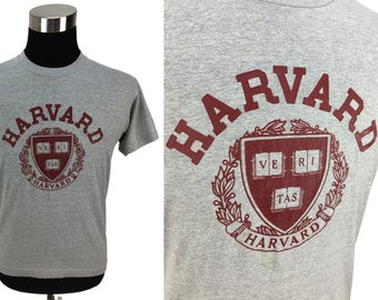 Vintage 80s HARVARD University T-Shirt MEDIUM | 1980s screen stars 50-50 college academic NCAA athletic alumni throwback original ivy league